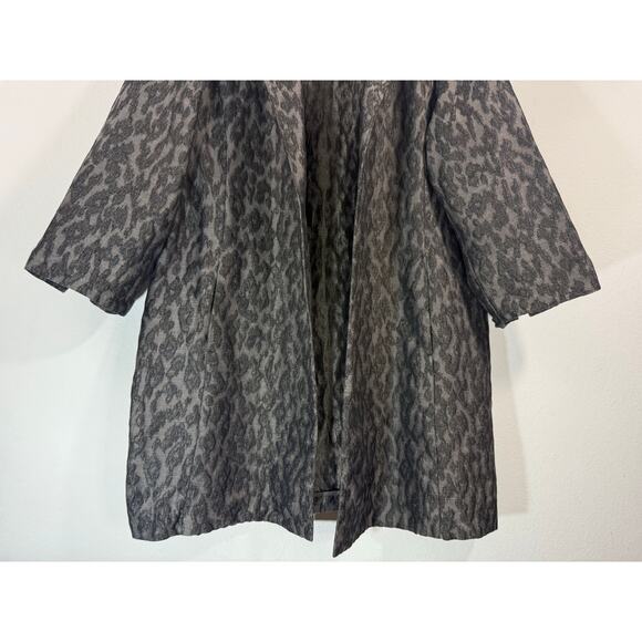 Eileen Fisher Blurred Ikat Jacquard Coat L/XL Cotton Silk Open Front Jacket - Picture 5 of 13